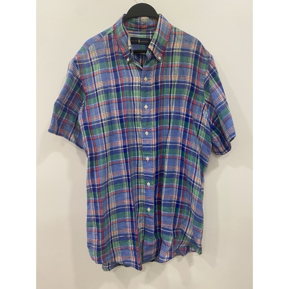 Ralph Lauren mens linen shirt button down Madras Plaid Colorful SZ Large Preppy - Picture 5 of 15